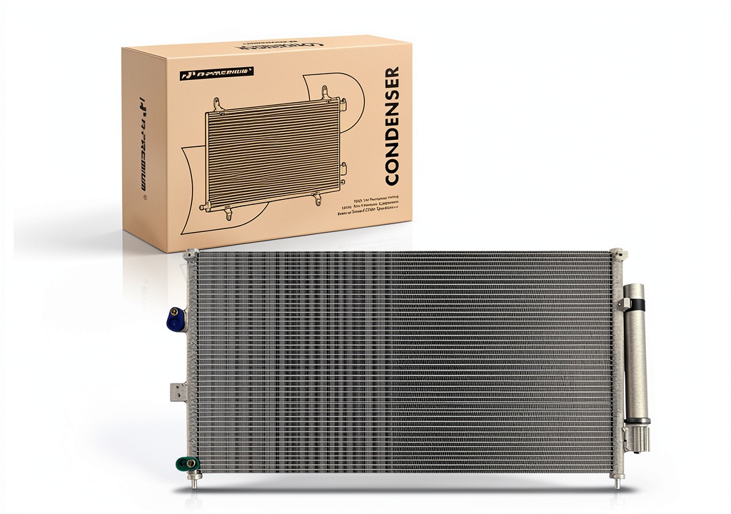 A-Premium A/C condenser installed in a Honda Civic engine bay