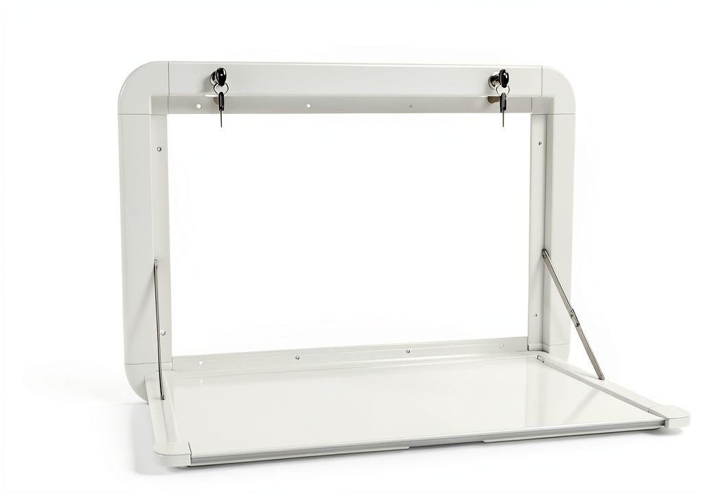 RV folding table installed on a van wall