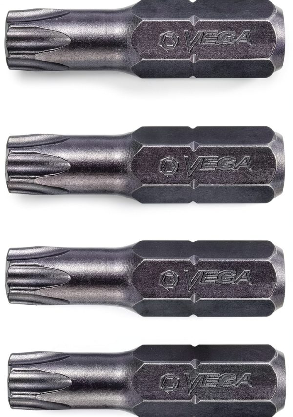 VEGA T25 TORX Security Star Bits 1/4" Hex Shank Professional Pack of 4-0