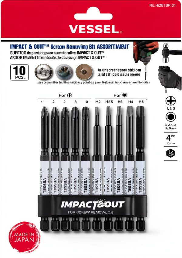 VESSEL Impact Out Screw Removing Bit 8 Piece Hex Set-0